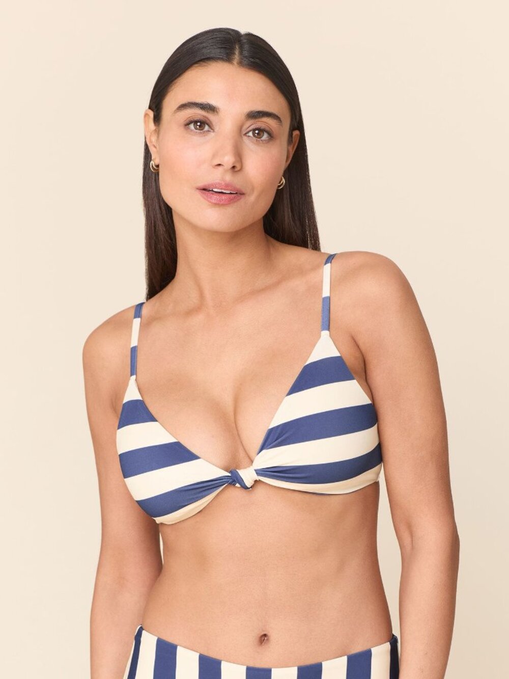 Andie The Santorini Bikini Top - Eco Nylon - Deep Cobalt Wide Stripe Size SDEEP